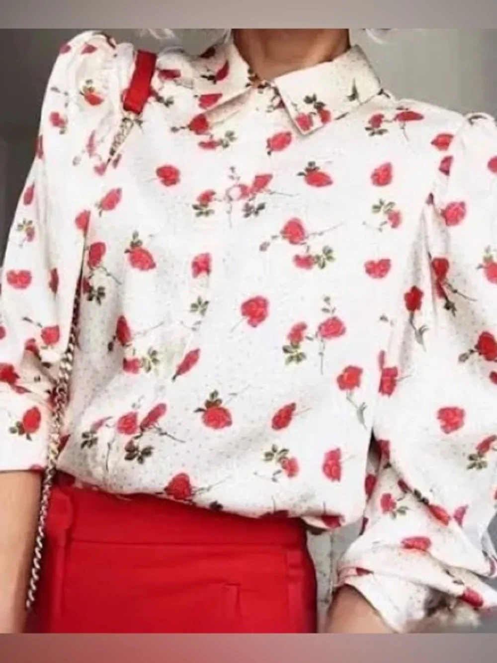 Zara blogger favorite floral puff sleeve blouse size XS